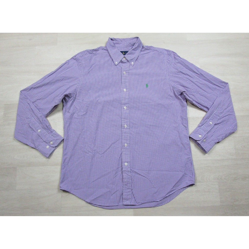 Polo Ralph Lauren Shirt Men's (L) Purple Gingham Plaid Button Down Preppy Y2K